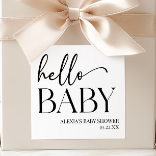 Schwarz-weiße Minimalistische Hello Baby Dusche Quadratischer Aufkleber
