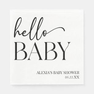 Schwarz-weiße Minimalistische Hello Baby Dusche Serviette