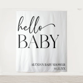 Schwarz-weiße Minimalistische Hello Baby Dusche Wandteppich
