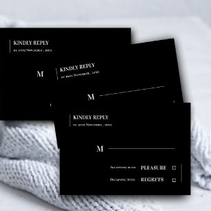 Schwarz-weiße Minimalistische Hochzeit RSVP Karte