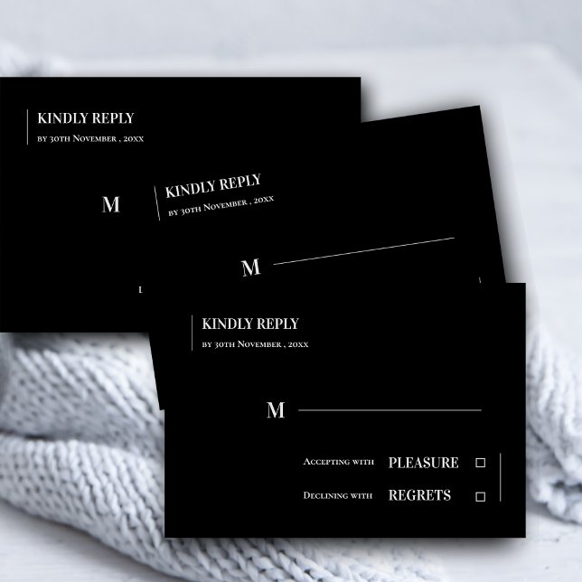 Schwarz-weiße Minimalistische Hochzeit RSVP Karte (Black White Classy Minimalist Contemporary Wedding RSVP Card)