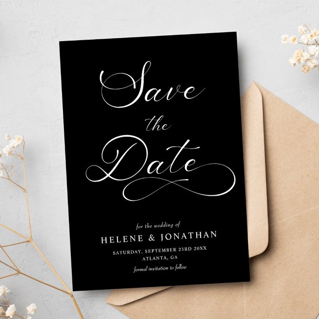 Schwarz-weiße Minimalistische Hochzeit Save The Date (Black White Minimalist Elegant Wedding Save The Date)