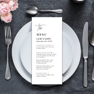 Schwarz-Weiße Minimalistische Hochzeits-Dinner-Men Menükarte