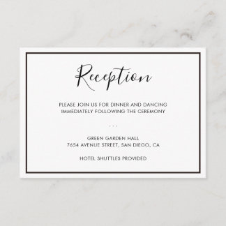 Schwarz-Weiße minimalistische Hochzeitsempfangskar Begleitkarte