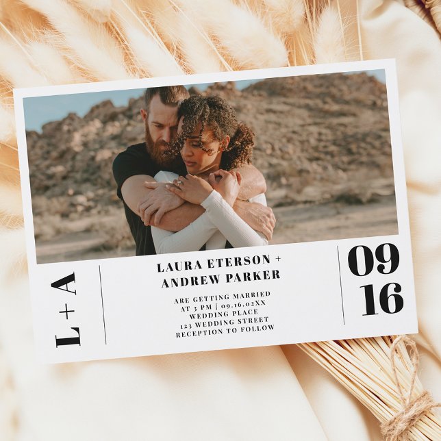 Schwarz-weiße minimalistische Initialen 1 Foto Hoc Einladung (Von Creator hochgeladen)