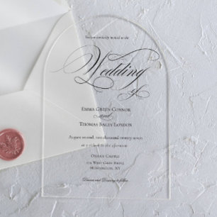 Schwarz-weiße minimalistische Kalligrafie-Hochzeit Acryleinladungen
