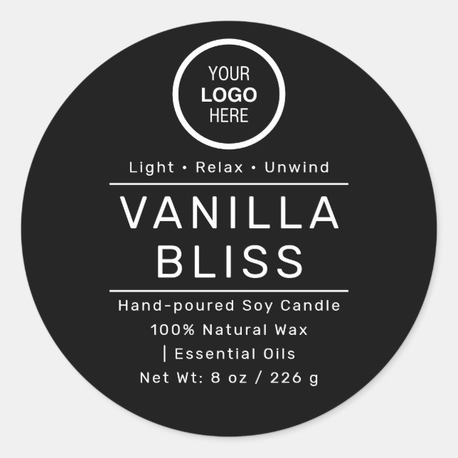 Schwarz-weiße Minimalistische Label handgefertigte Runder Aufkleber (Vorderseite)