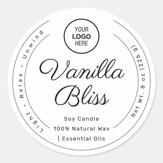 Schwarz-weiße Minimalistische Label handgefertigte Runder Aufkleber (Vorderseite)