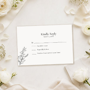 Schwarz-Weiße minimalistische Linienkunst-Hochzeit RSVP Karte