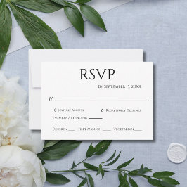 Schwarz-weiße Minimalistische moderne Hochzeit RSVP Karte