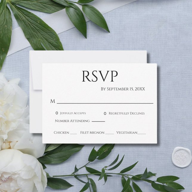 Schwarz-weiße Minimalistische moderne Hochzeit RSVP Karte (Black White Modern Minimalist Wedding RSVP card. Simple and Elegant)