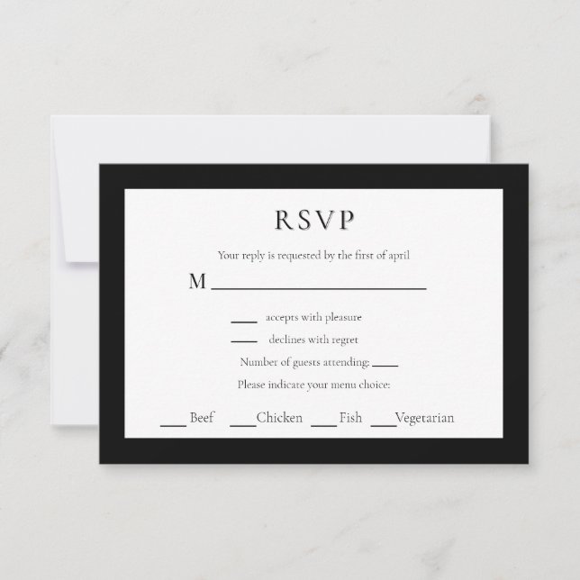 Schwarz-weiße Minimalistische RSVP-Karten Hochzeit RSVP Karte (Vorderseite)