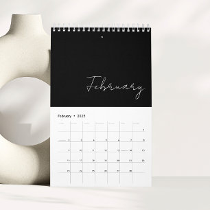 Schwarz-weiße Minimalistische Skripttypografie Cus Kalender