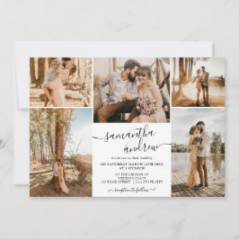 Schwarz-weiße Minimalschrift 6 Fotos Hochzeit Einladung