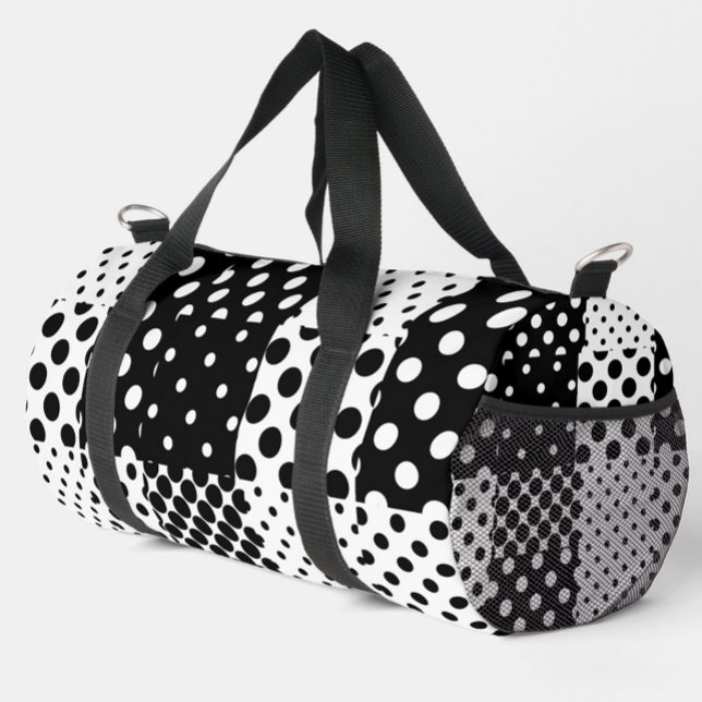 Schwarz-weiße Mode mit Punkten im Design  Duffle Bag (Von Creator hochgeladen)