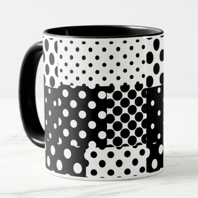 Schwarz-weiße Mode mit Punkten im Design  Tasse (Von Creator hochgeladen)