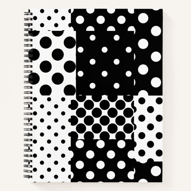 Schwarz Weiße Mode Polka Punkte Stil Design  Notizbuch (Vorderseite)