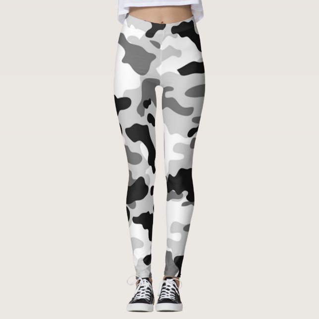 Schwarz-weiße Mode- und Grauarmee Leggings (Vorderseite)