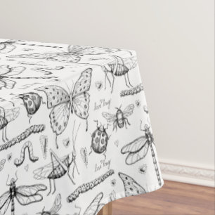 Schwarz-weiße Modern Insects Illustration Liebe Bu Tischdecke