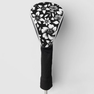 Schwarz-weiße, moderne Blätter mit Blumenmuster Golf Headcover