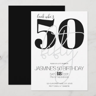 Schwarz-Weiße Moderne Elegante 50. Geburtstag Einladung