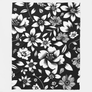 Schwarz Weiße Moderne Florale Blätter Wehen Fleecedecke
