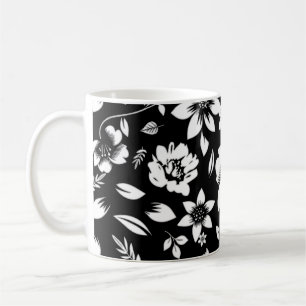 Schwarz Weiße Moderne Florale Blätter Wehen Kaffeetasse