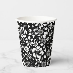 Schwarz Weiße Moderne Florale Blätter Wehen Pappbecher