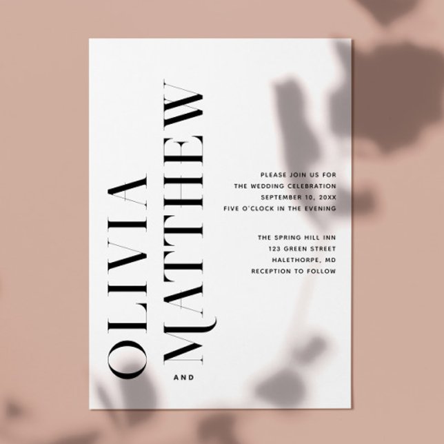 Schwarz-weiße moderne minimalistische Hochzeit + Q Einladung (Von Creator hochgeladen)