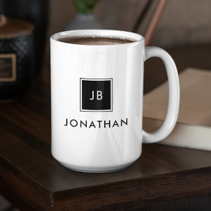 Schwarz-Weiße moderne Monogramm-Initialen Name Kaffeetasse