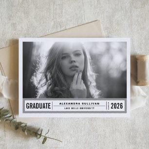 Schwarz-weiße moderne Streifen-Foto-Abschlussfeier Einladung