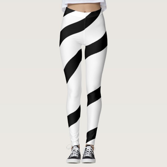 Schwarz-weiße moderne Streifen Leggings (Vorderseite)