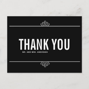 Schwarz Weiße moderne Typografie Dankeschön-Postka Postkarte