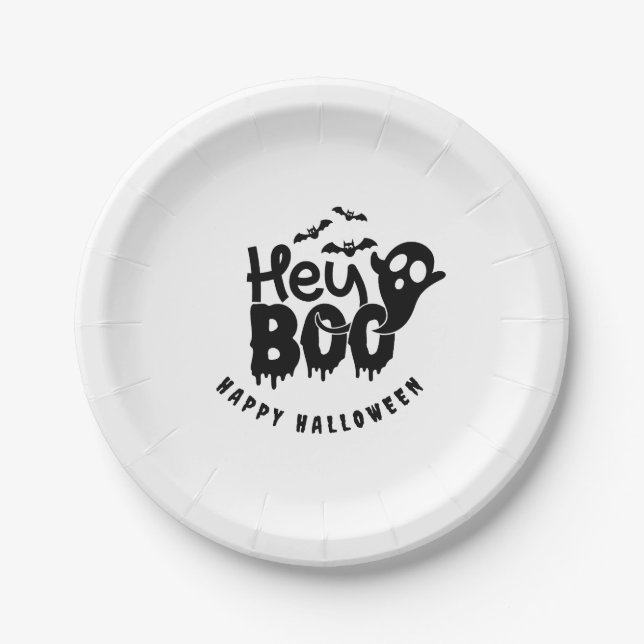 Schwarz-weiße moderne Typografie Halloween Pappteller (Vorderseite)