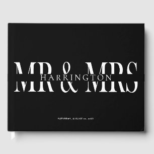 Schwarz-weiße moderne Typografie Mr. & Mrs. Weddin Gästebuch
