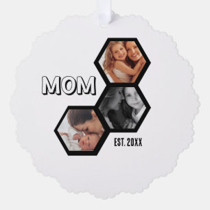 Schwarz-weiße Mom Established Hexagon 3 Foto Ornament Karte