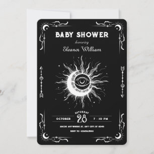 Schwarz-weiße Mondsonne Tarot Celestie Babydusche Einladung