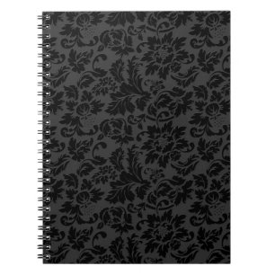 Schwarz-weiße monochrome Vintage-Blumendamastmuste Notizblock