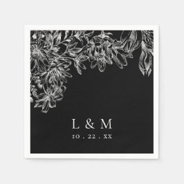 Schwarz-weiße Monogram Floral Wedding Napkins Serviette