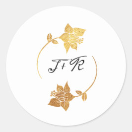 Schwarz-weiße Monogram Gold-Blume Erstbeschlag Runder Aufkleber