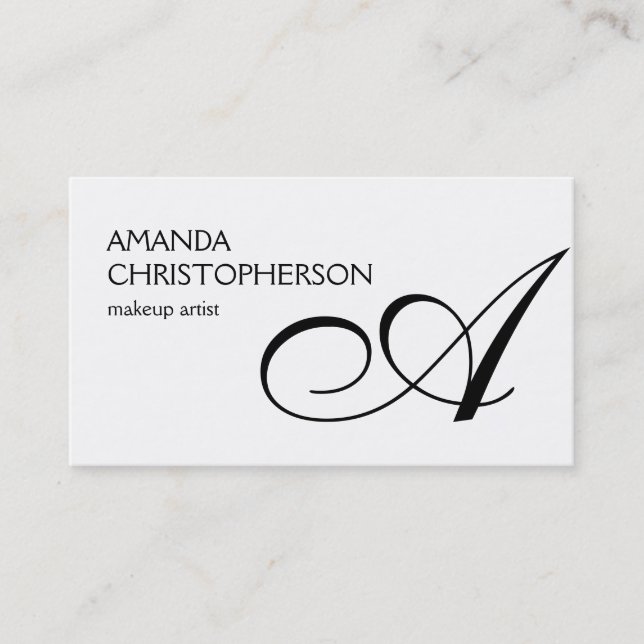 Schwarz-weiße Monogram Makeup Artist Business Card Visitenkarte (Vorderseite)