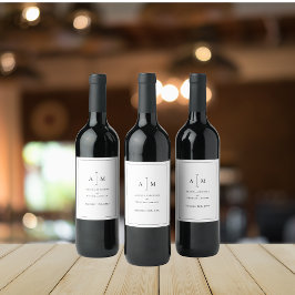 Schwarz-weiße Monogram Minimal einfache Grenzhochz Weinetikett