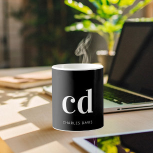 Schwarz-weiße Monogramm-Initialen für moderne Männ Kaffeetasse