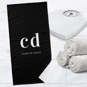 Schwarz-weiße Monogramm-Initialen minimalistisch Badehandtuch