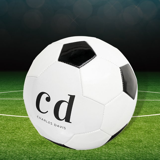 Schwarz-weiße Monogramm-Initialen minimalistisch Fußball (Von Creator hochgeladen)