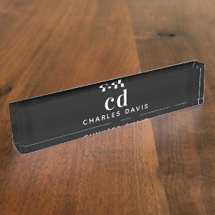 Schwarz-weiße Monogramm-Initialen minimalistisch Namensplakette