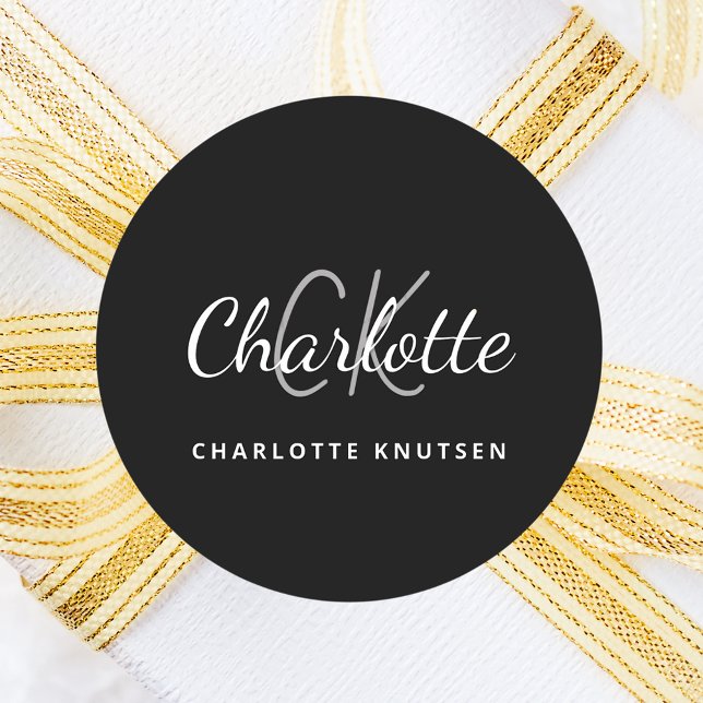 Schwarz-weiße Monogramm-Initialen minimalistische  Runder Aufkleber (Von Creator hochgeladen)