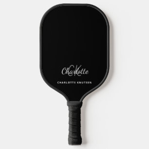 Schwarz-weiße Monogramm-Initialen Name Pickleball Schläger