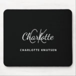Schwarz-weiße Monogramm-Initittien Name minimalist Mousepad<br><div class="desc">Ein klassischer schwarzer Hintergrund. Personalisieren und fügen Sie Ihren Vornamen,  Monogramm-Initialen und vollständigen Namen.</div>