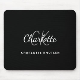 Schwarz-weiße Monogramm-Initittien Name minimalist Mousepad